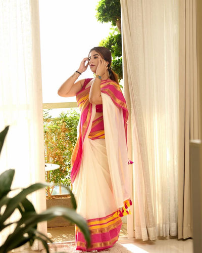 Pink Radiance Kasavu Saree